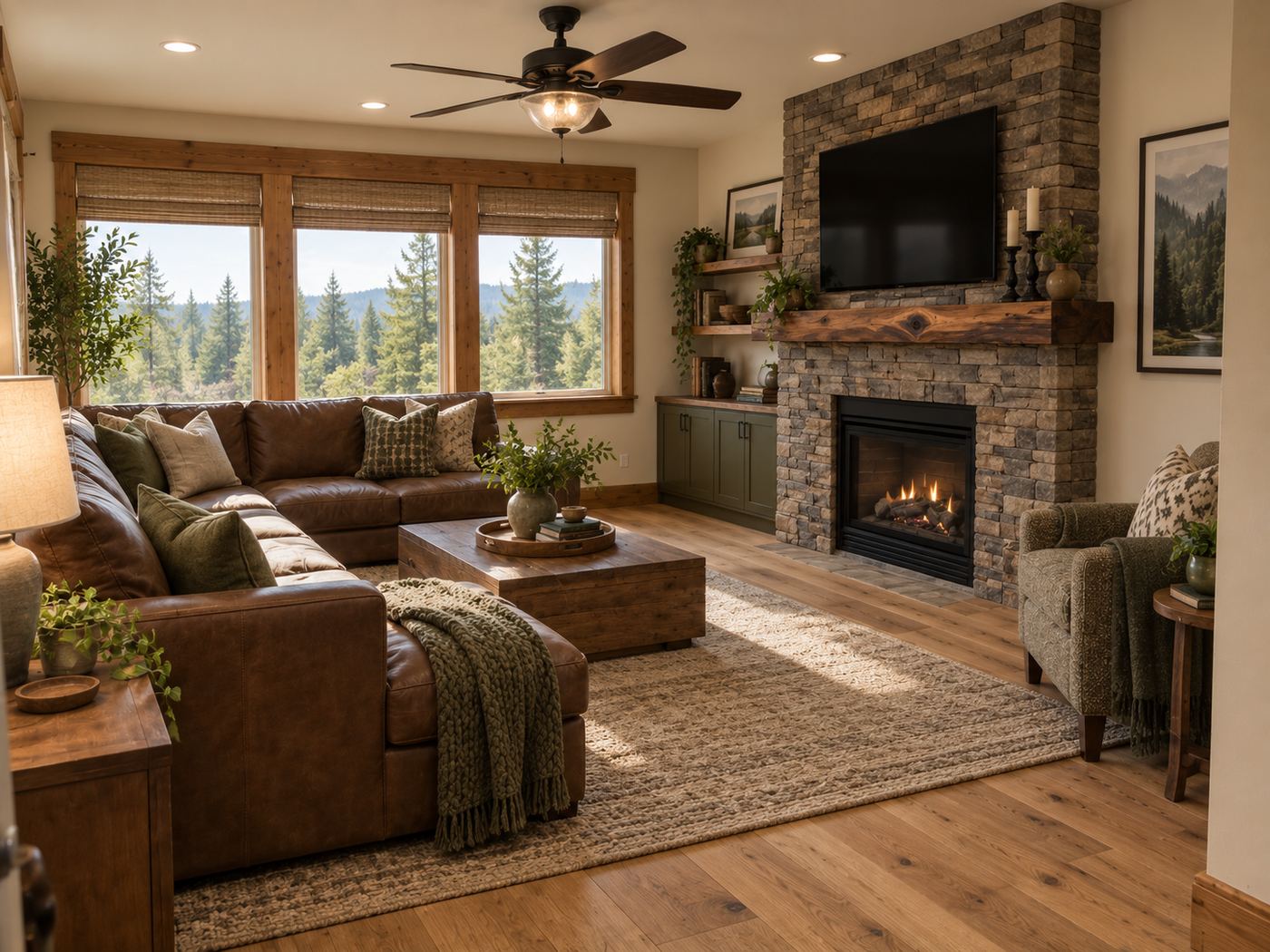 Living room after remodel, Edgewood Woodland Home