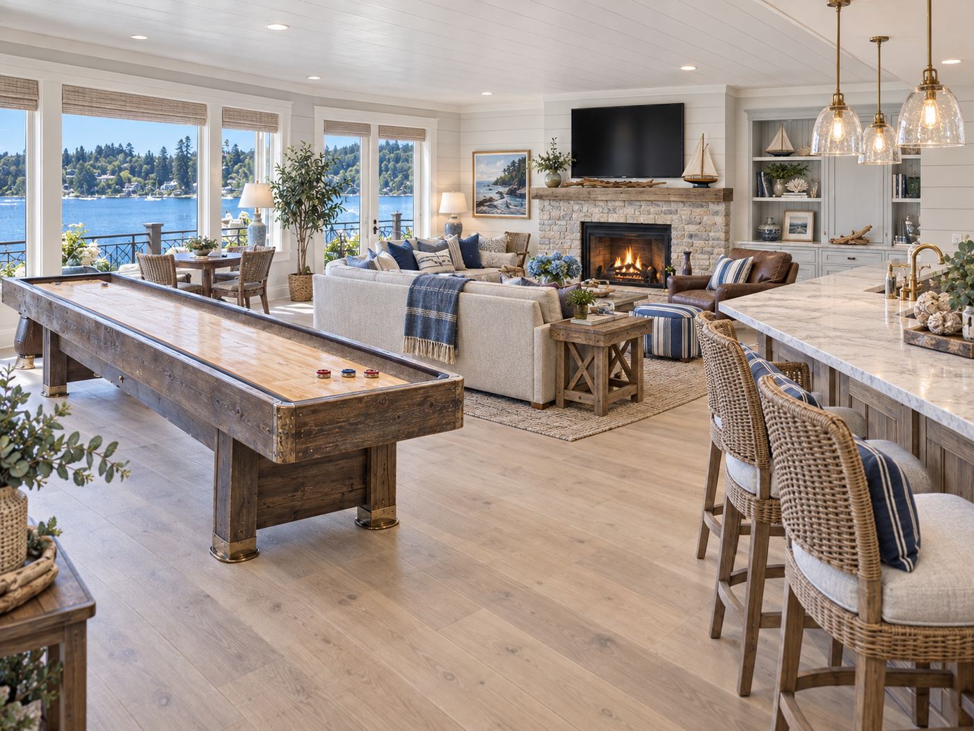 Recreation room with shuffleboard and bar, Gig Harbor vacation rental